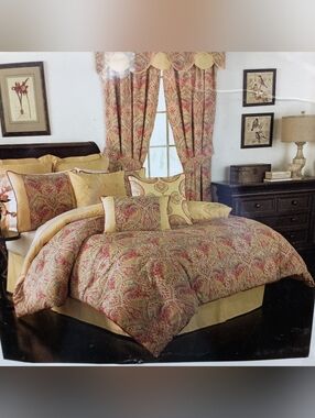 Waverly King Comforter Set Swept Away Berry Beauty Elegance 100% Cotton - 4 PCS